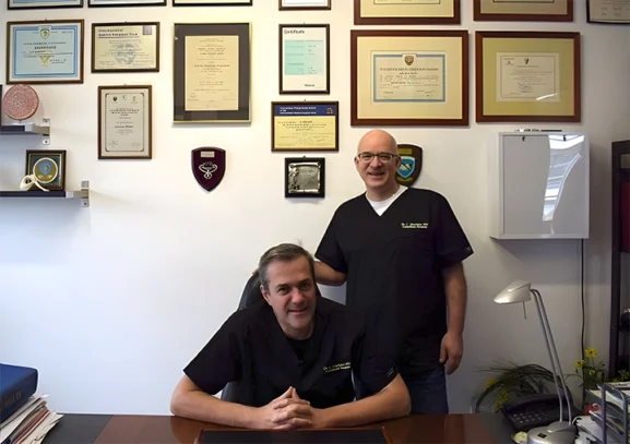 Dr Konstantinos Nisotakis and Dr Christos Nisotakis at their surgical practice in Rafina